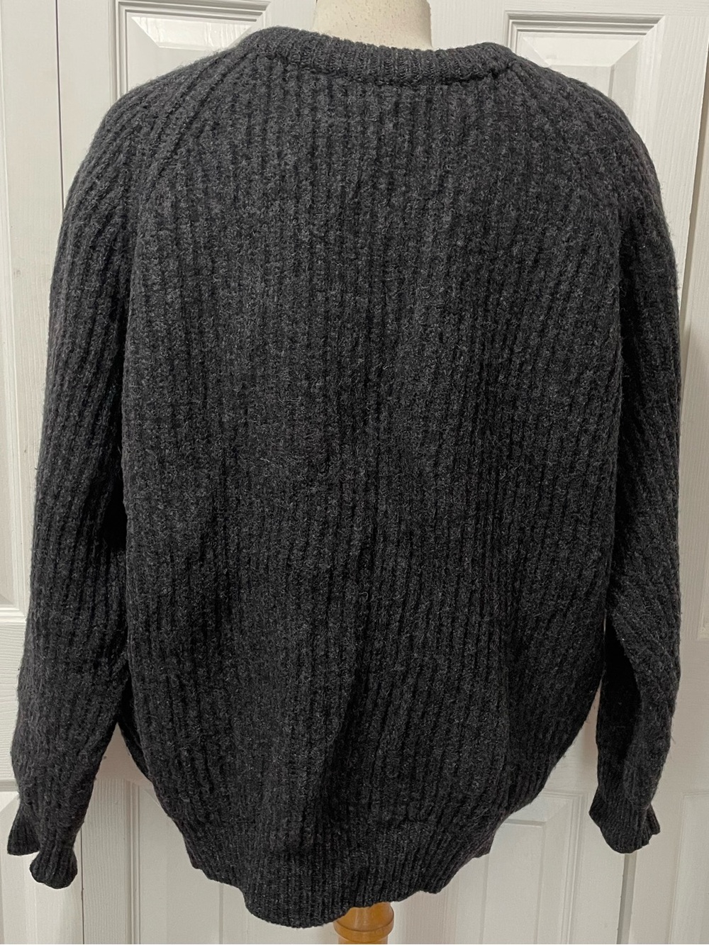 Vintage Ribbed XXL Fishermen’s Wool Crewneck Sweater in Charcoal